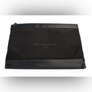 Balenciaga Black Canvas and Leather Pouch